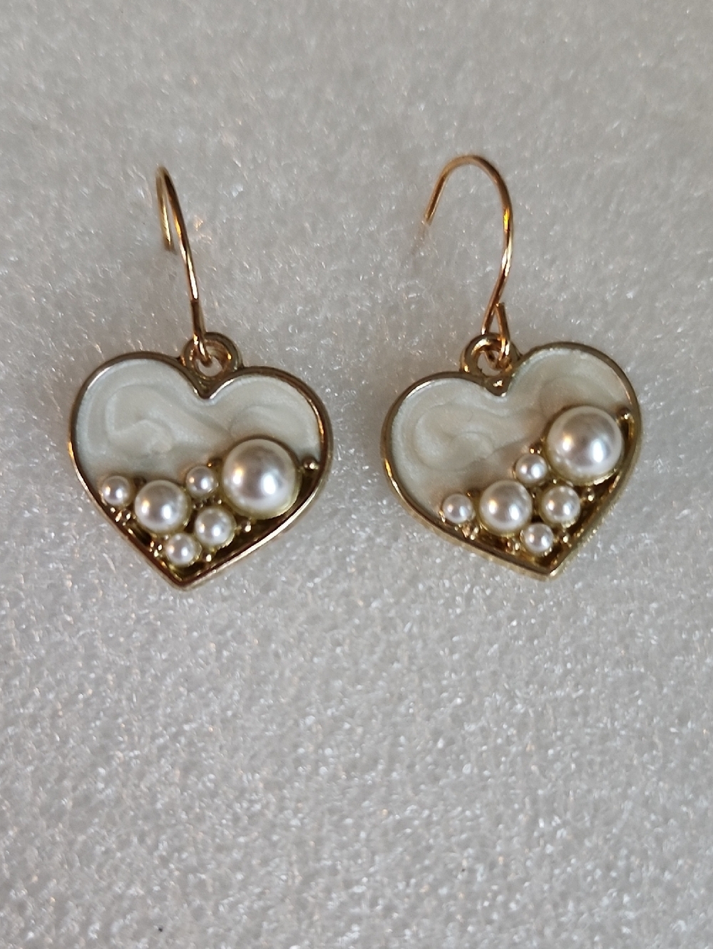 Hand Crafted Gold Heart Earrings with White Pearls